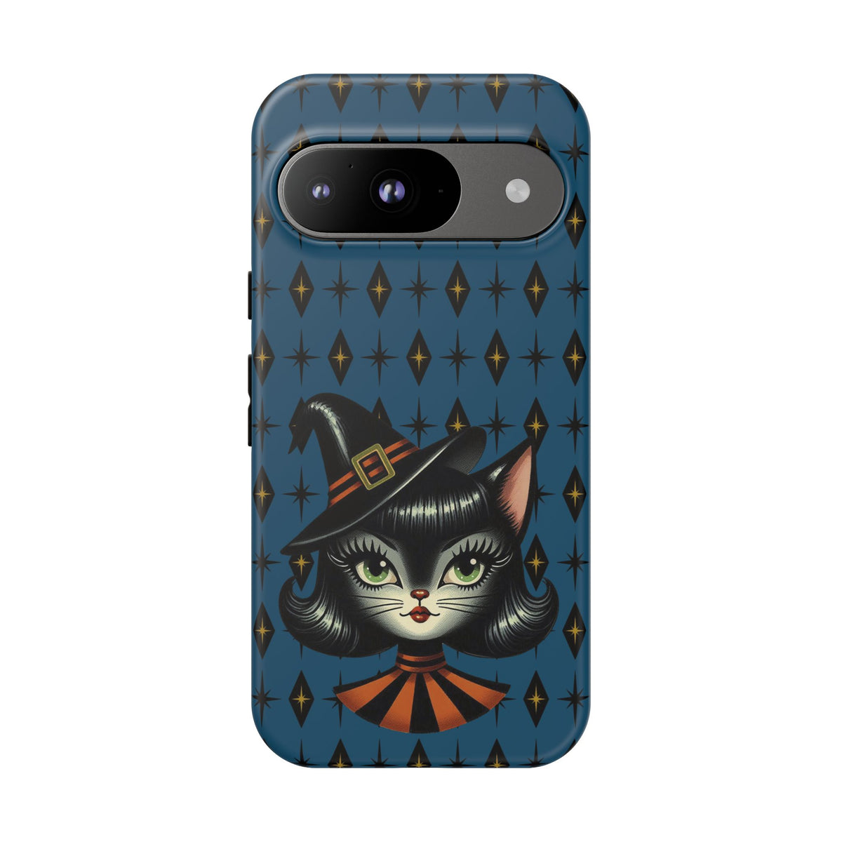 Vintage Halloween Black Cat Sexy Sexton Mid Century Modern Blue Tough Phone Case