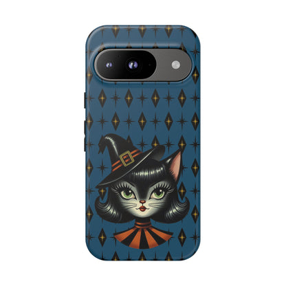 Vintage Halloween Black Cat Sexy Sexton Mid Century Modern Blue Tough Phone Case