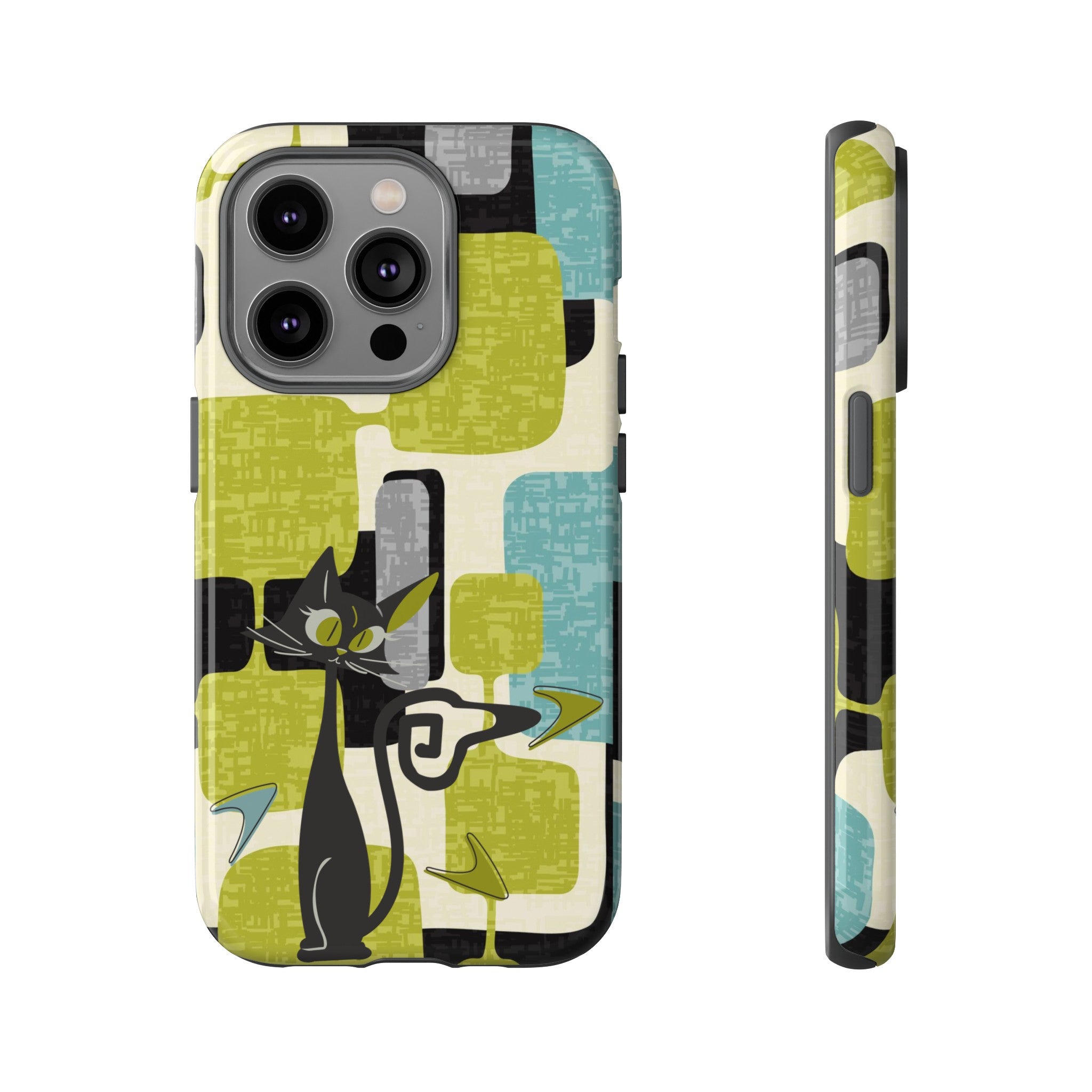 Mid Century Modern Geometric Kitschy Cat, Boomerang Retro Smart Phone Tough Cases