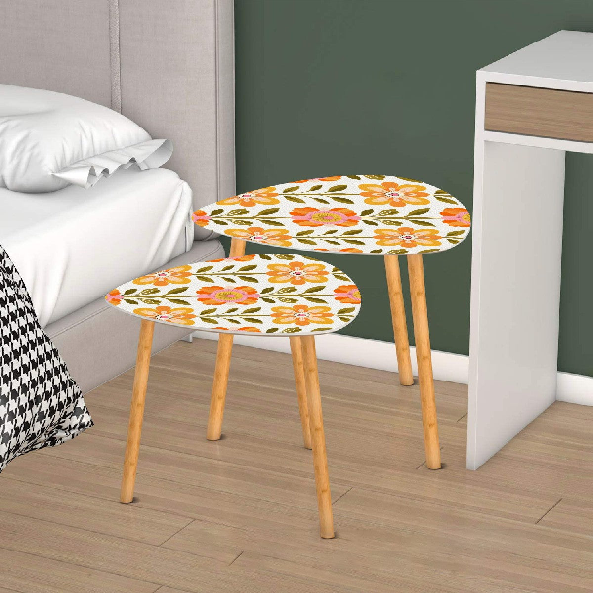 Scandinavian Mid Century Modern Floral Modern Danish Nesting Table Side Table Furniture - Mid Century Modern Gal