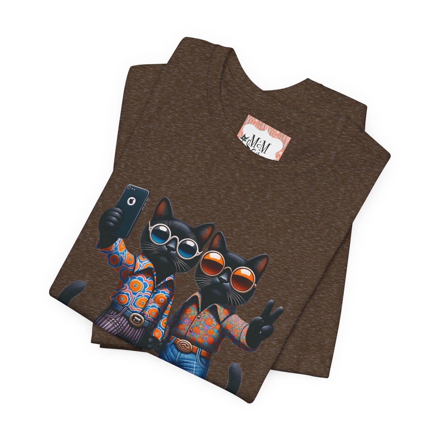 Two Cool Cats, Male Couple, Kitschy Fun Selfie Cats Retro Tee