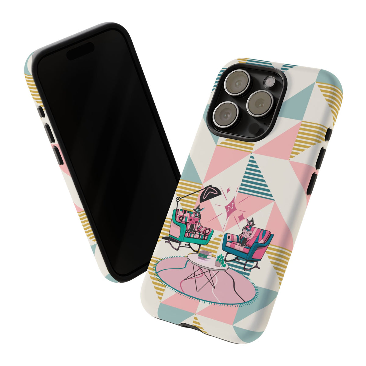 Atomic Cats Reading, Book Talk, Book Lover, Retro Chic Phone Case with Retro Vibe - Cozy Living Room Design