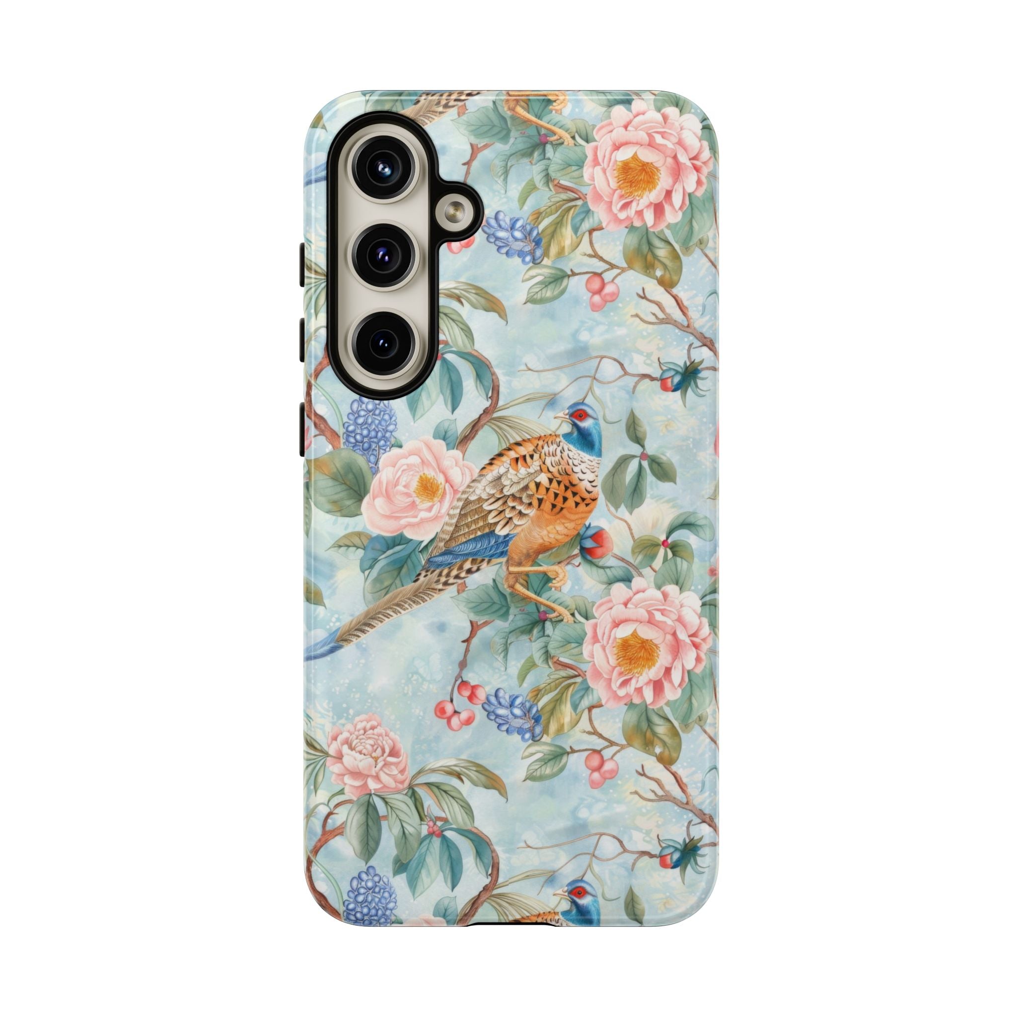 Chinoiserie Designed Floral Pheasant Phone Case with Bird Design