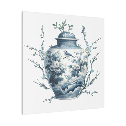 Chinoisiere Wall Art, Ginger Jar, Florals, Birds, Southern Elegance, Matte Canvas