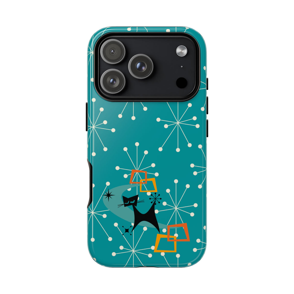 Atomic Space Cat, Starburst Blue, Retro Groovy Smart Phone Tough Phone Cases