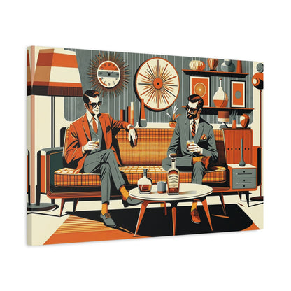 Mid Century Modern Mod Dude, Gay Male Couple Drinking Bourbon, MCM Art