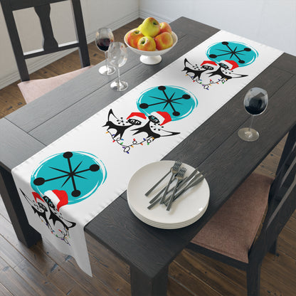 Atomic Cat Retro Christmas Mid Century Modern White MCM Designs Table Runner - Mid Century Modern Gal