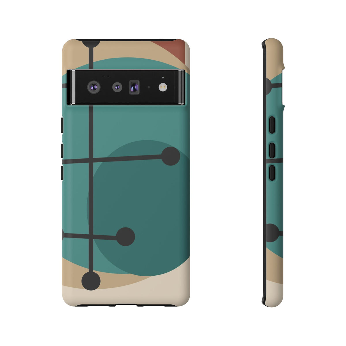 Mid Century Mod, Geometric, Retro Beige Teal Blue, Smart Phones Tough Phone Cases