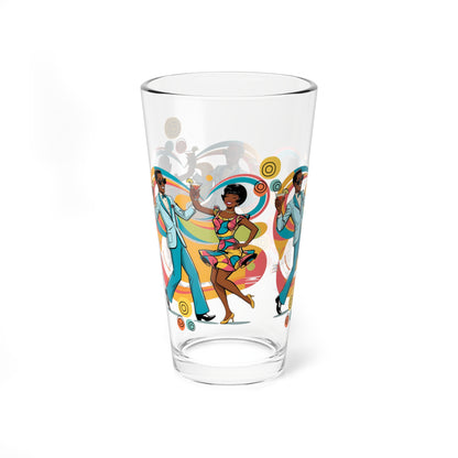 Mid Century Modern Barware, Black Couple, Retro Cocktail Mixing Glass - 16oz with Vibrant Dance Design - Mid Century Modern Gal