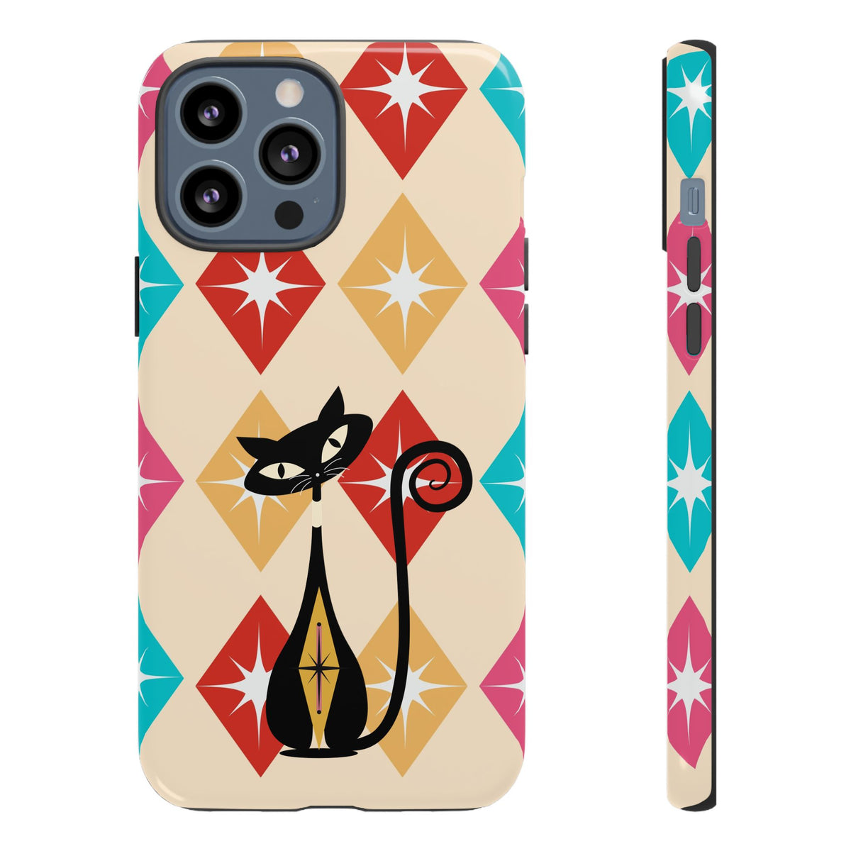 Mid Century Modern Atomic Cat, Atomic 50s Diamonds Retro Phone Tough Cases - Mid Century Modern Gal