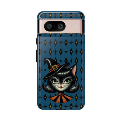 Vintage Halloween Black Cat Sexy Sexton Mid Century Modern Blue Tough Phone Case