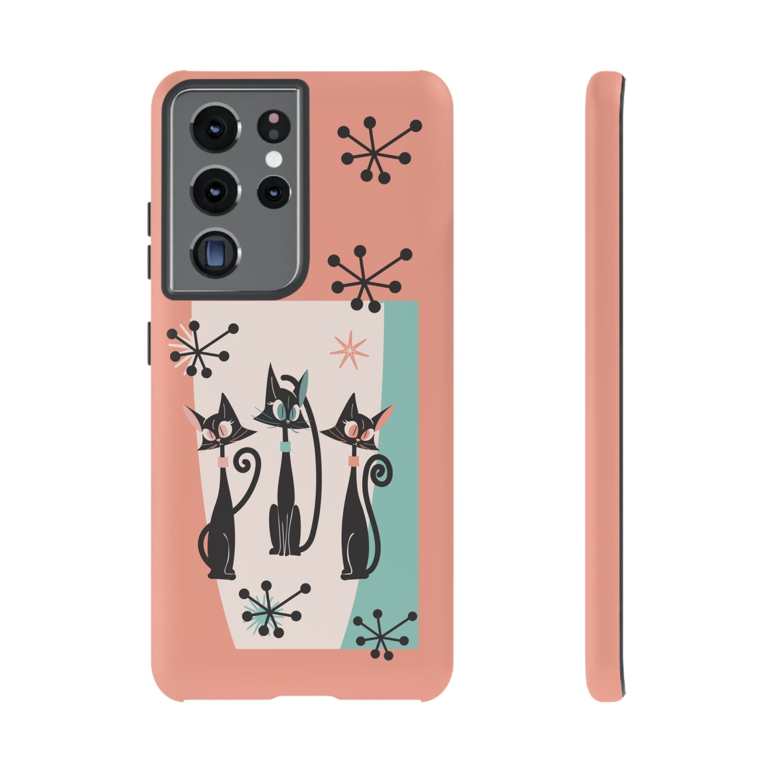 Atomic Cat Mid Mod Coral Aqua Blue Starburst Kitschy Fun Chic Samsung, Smart Phones Tough Cases