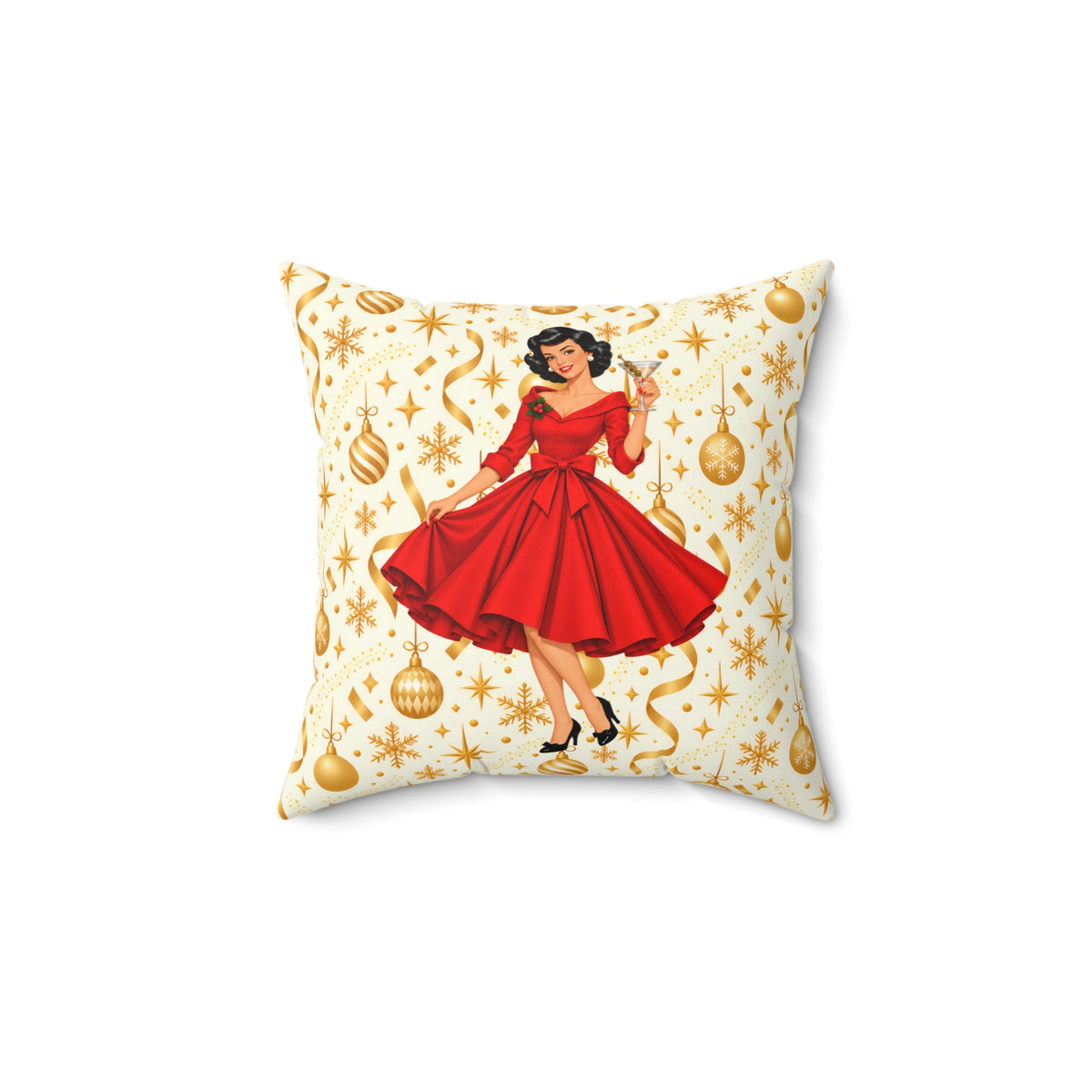 Mid Century Modern Christmas Martini Gal Pillow Insert and Cover