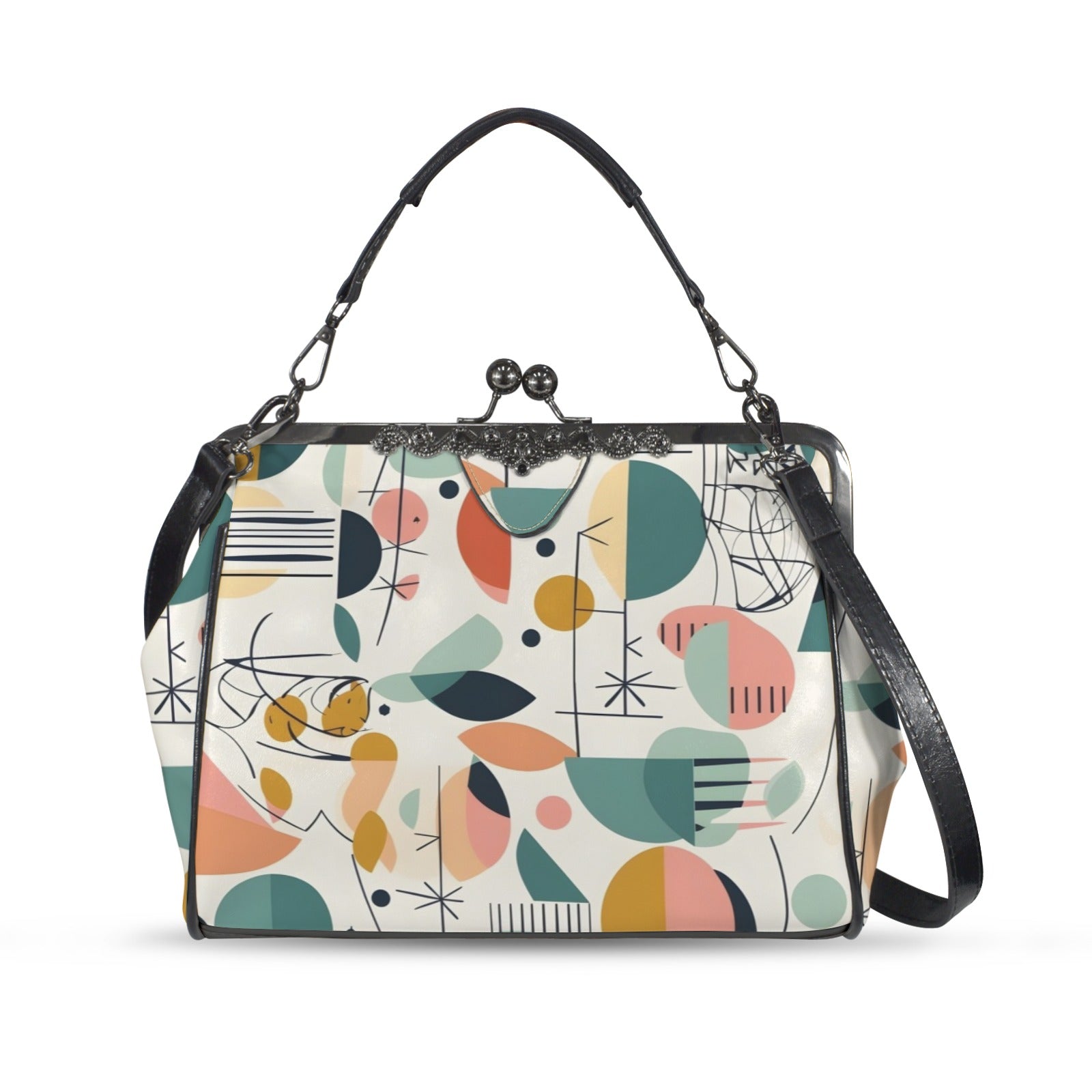 Modern Danish Scandinavian Designed Abstract Mid Century Modern Kisslock Crossbody Purse - Mid Century Modern Gal