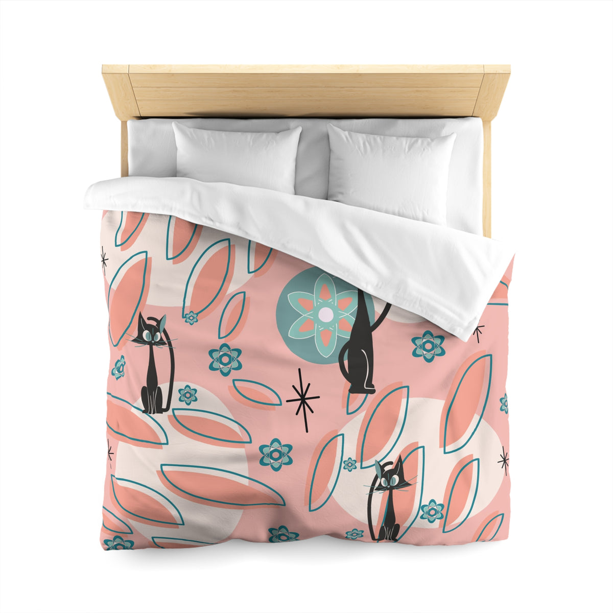 Atomic Cat Mid Century Modern Bedding, Coral Peach, Kitschy Abstract, Atomic Space, MCM Kitschy 50s Duvet Cover - Mid Century Modern Gal