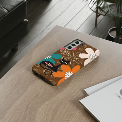 Atomic Cat Retro 70s Vibe Flower Power Tough Cases: Cute Floral and Cat Phone Case for Cat Lovers