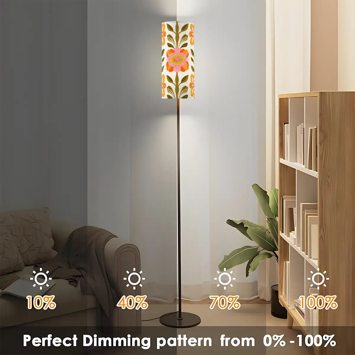 Scandinavian Mid Mod Floral Danish Orange Green Yellow Retro Slim Floor Lamp - Mid Century Modern Gal