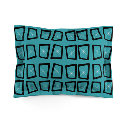 Mid Century Modern Teal Geometric Microfiber Pillow Sham - Stylish Bedding Decor - Mid Century Modern Gal