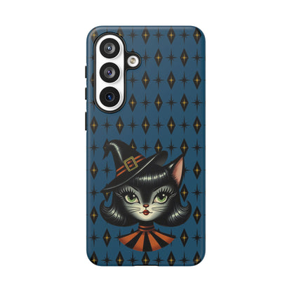 Vintage Halloween Black Cat Sexy Sexton Mid Century Modern Blue Tough Phone Case