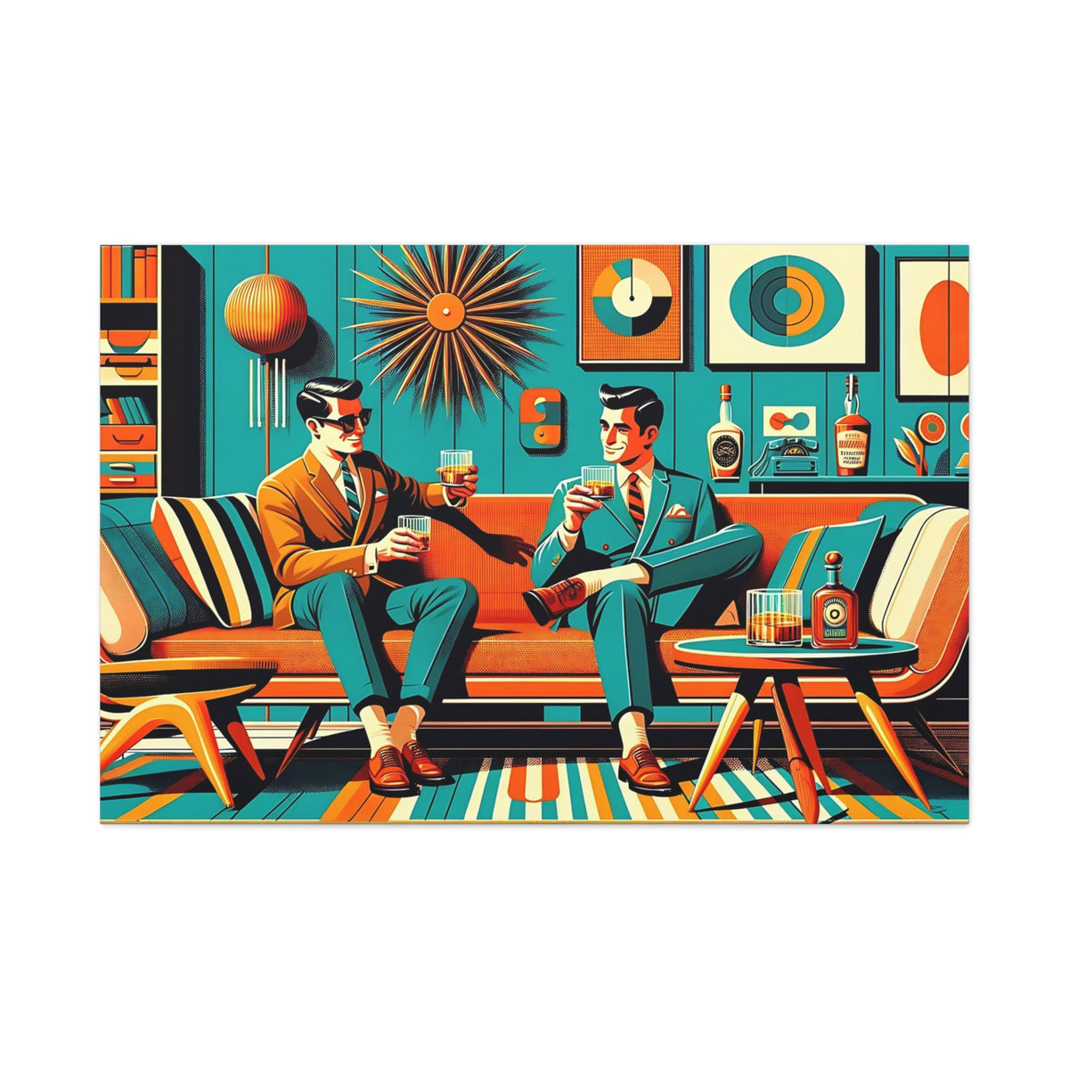 Mid Century Modern Mod Men, Bourbon Drinkers MCM Barware Lounge Wall Art - Mid Century Modern Gal
