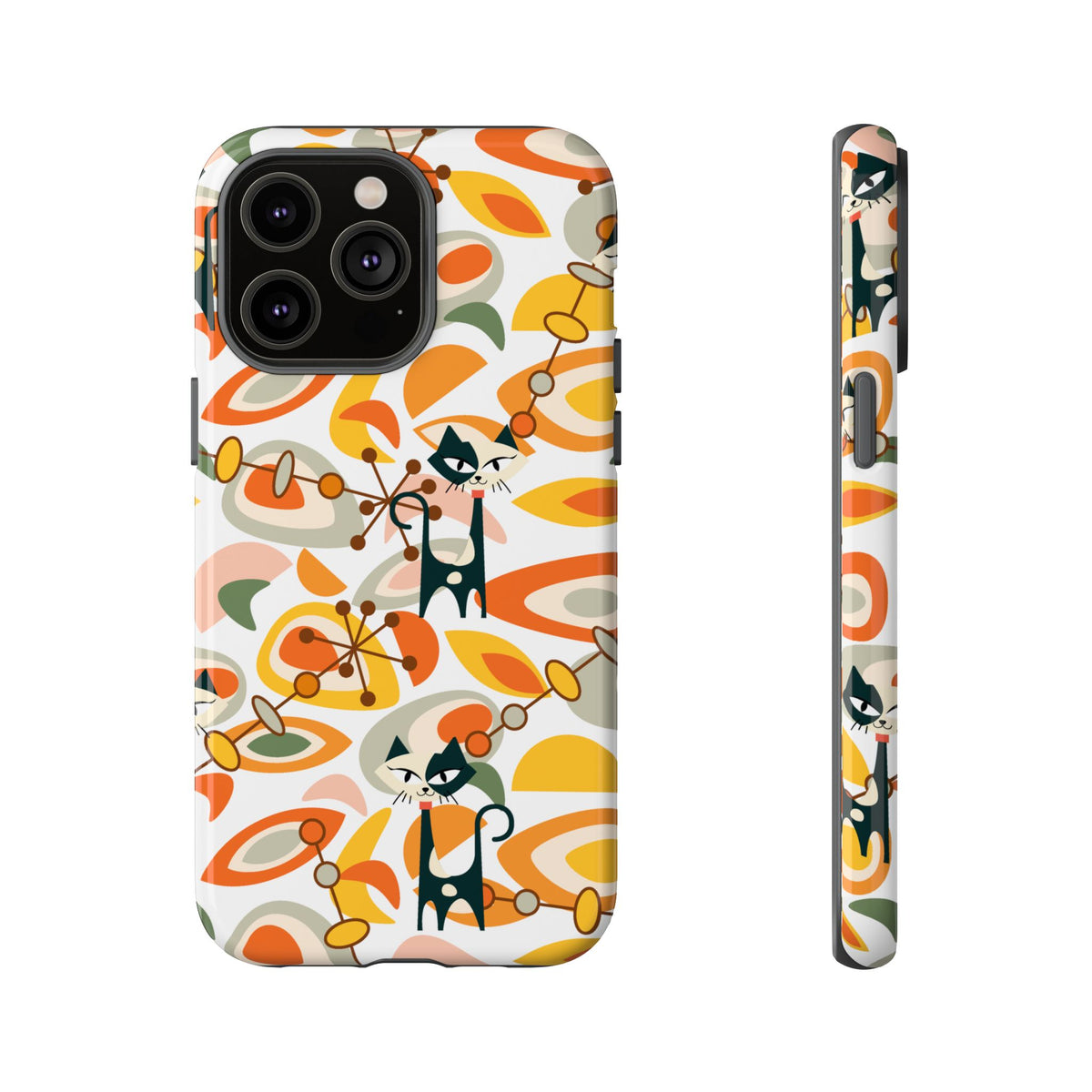 Atomic Cat Mid Mod Orange, Yellow, Groovy Cat Smart Phone Tough Cases - Mid Century Modern Gal
