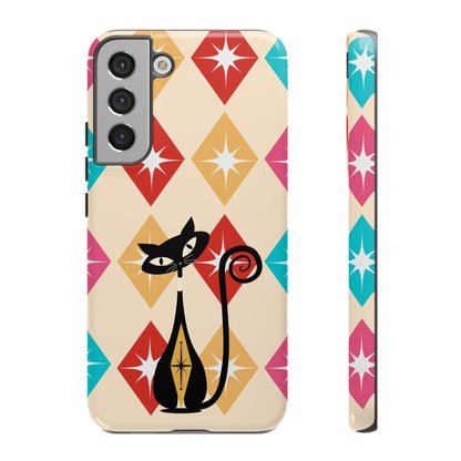 Mid Century Modern Atomic Cat, Atomic 50s Diamonds Retro Phone Tough Cases