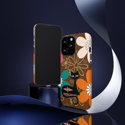 Atomic Cat Retro 70s Vibe Flower Power Tough Cases: Cute Floral and Cat Phone Case for Cat Lovers