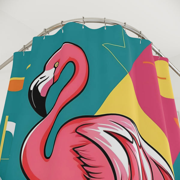 Palm Springs California, Mid Century Modern Tropical Flamingo Shower Curtain - Vibrant Bathroom Decor