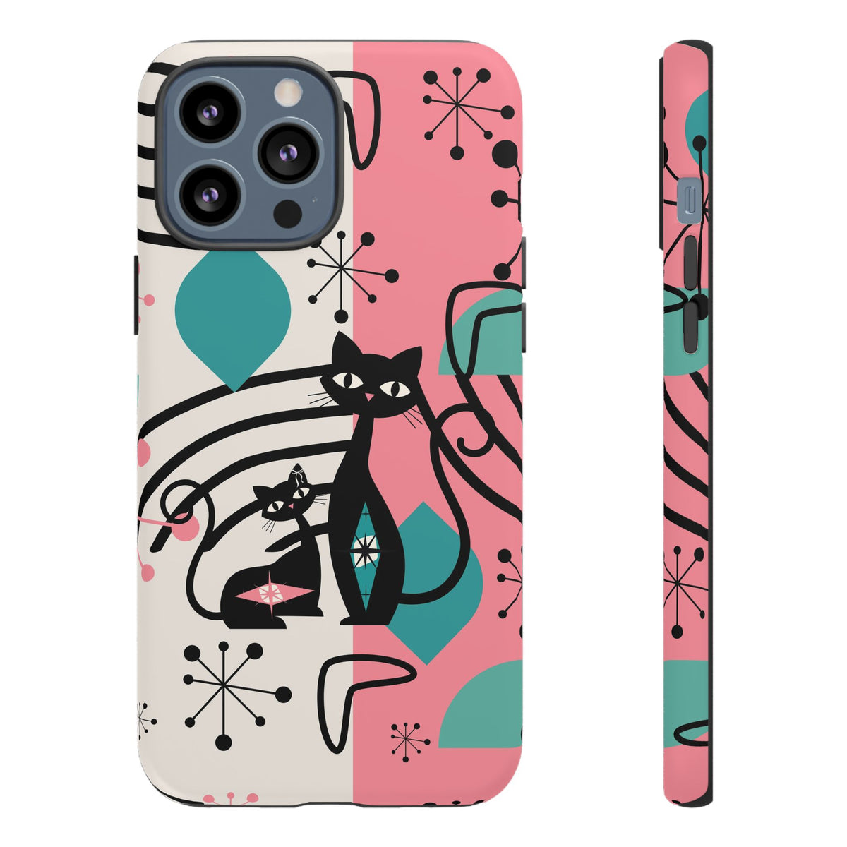Mid Mod Atomic Cat Boomerang Starburst, Pink, Black Kitschy Stylish Cat Phone Case: Modern Design for Cat Lovers