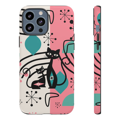 Mid Mod Atomic Cat Boomerang Starburst, Pink, Black Kitschy Stylish Cat Phone Case: Modern Design for Cat Lovers