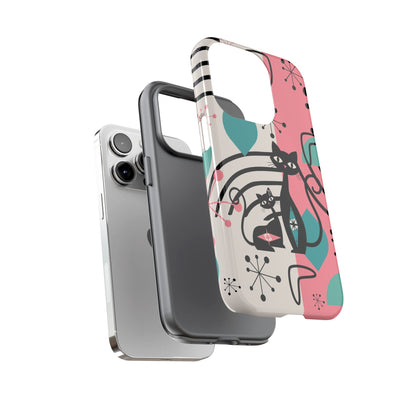 Mid Mod Atomic Cat Boomerang Starburst, Pink, Black Kitschy Stylish Cat Phone Case: Modern Design for Cat Lovers