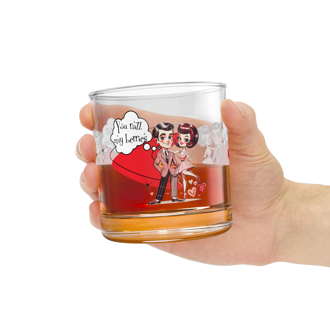 Mid Century Modern Kitschy Retro Couple Cute, Funny Bourbon Cocktail Rocks Glass, 10oz