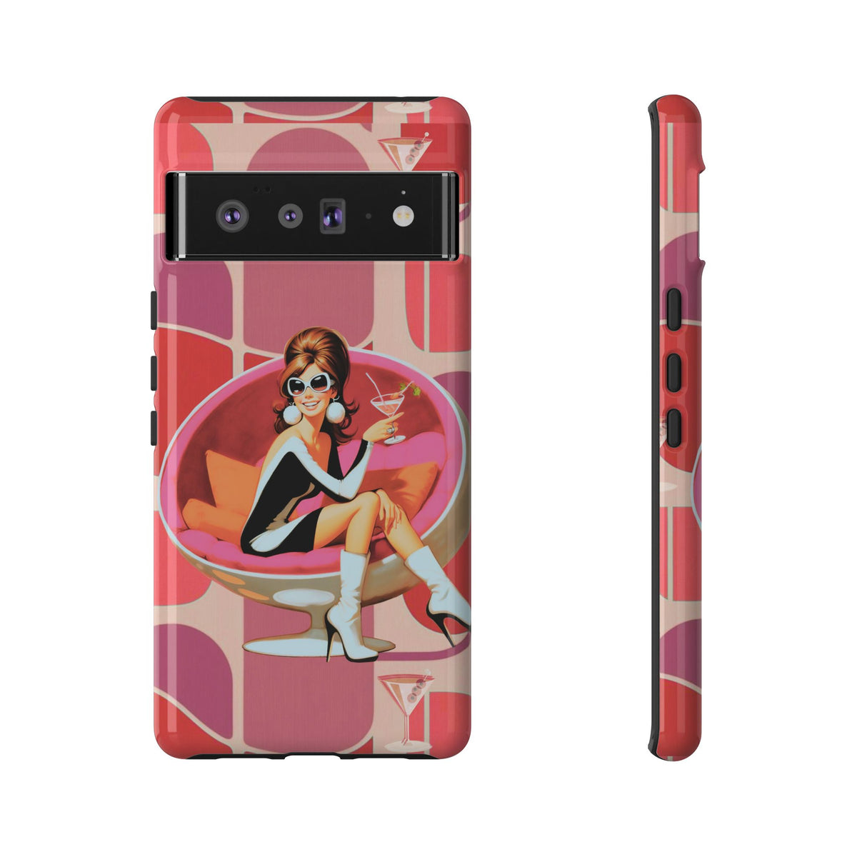 Mid Mod 60s Mod Gal, Kick Back Enjoy, Retro Chic Phone Case with Cocktail Design