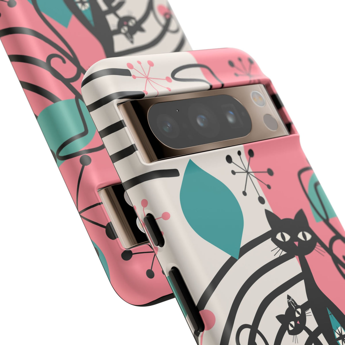 Mid Mod Atomic Cat Boomerang Starburst, Pink, Black Kitschy Stylish Cat Phone Case: Modern Design for Cat Lovers