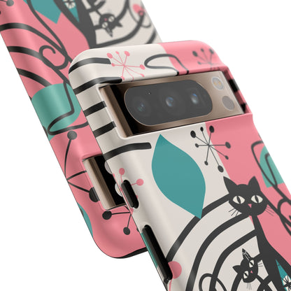 Mid Mod Atomic Cat Boomerang Starburst, Pink, Black Kitschy Stylish Cat Phone Case: Modern Design for Cat Lovers