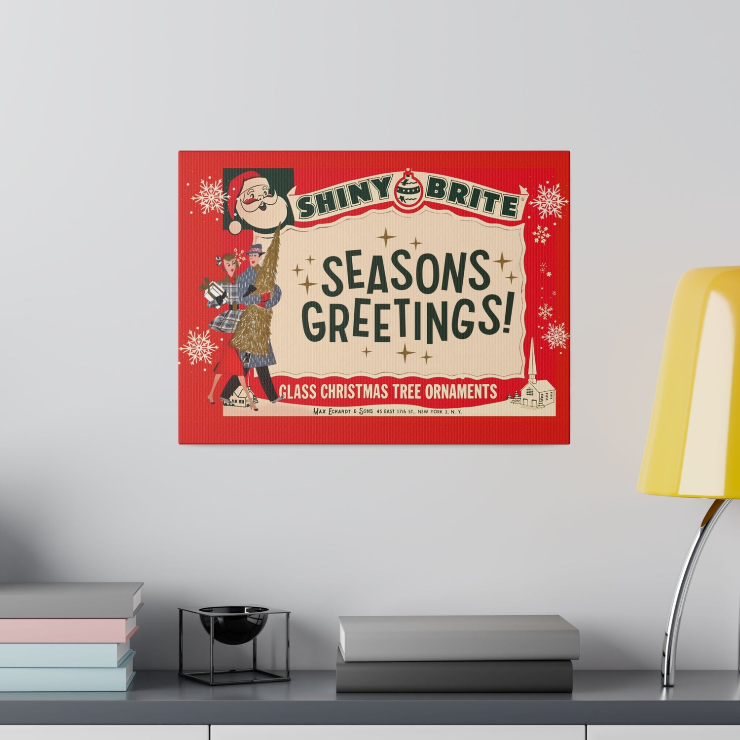 Shiny Brite Vintage Ad, Mid Century Modern Kitschy Christmas Deocr Matte Canvas