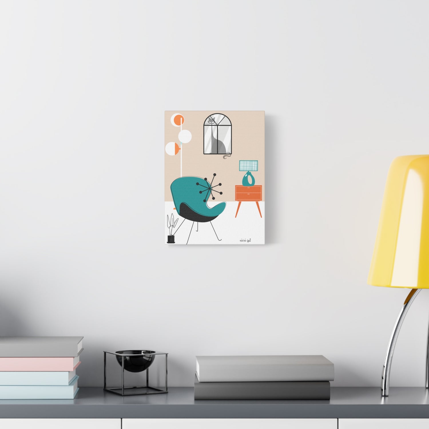 Atomic Cat Wall Art Mid-Century Modern Minimalist  Canvas Art Print - Mid Century Modern Gal