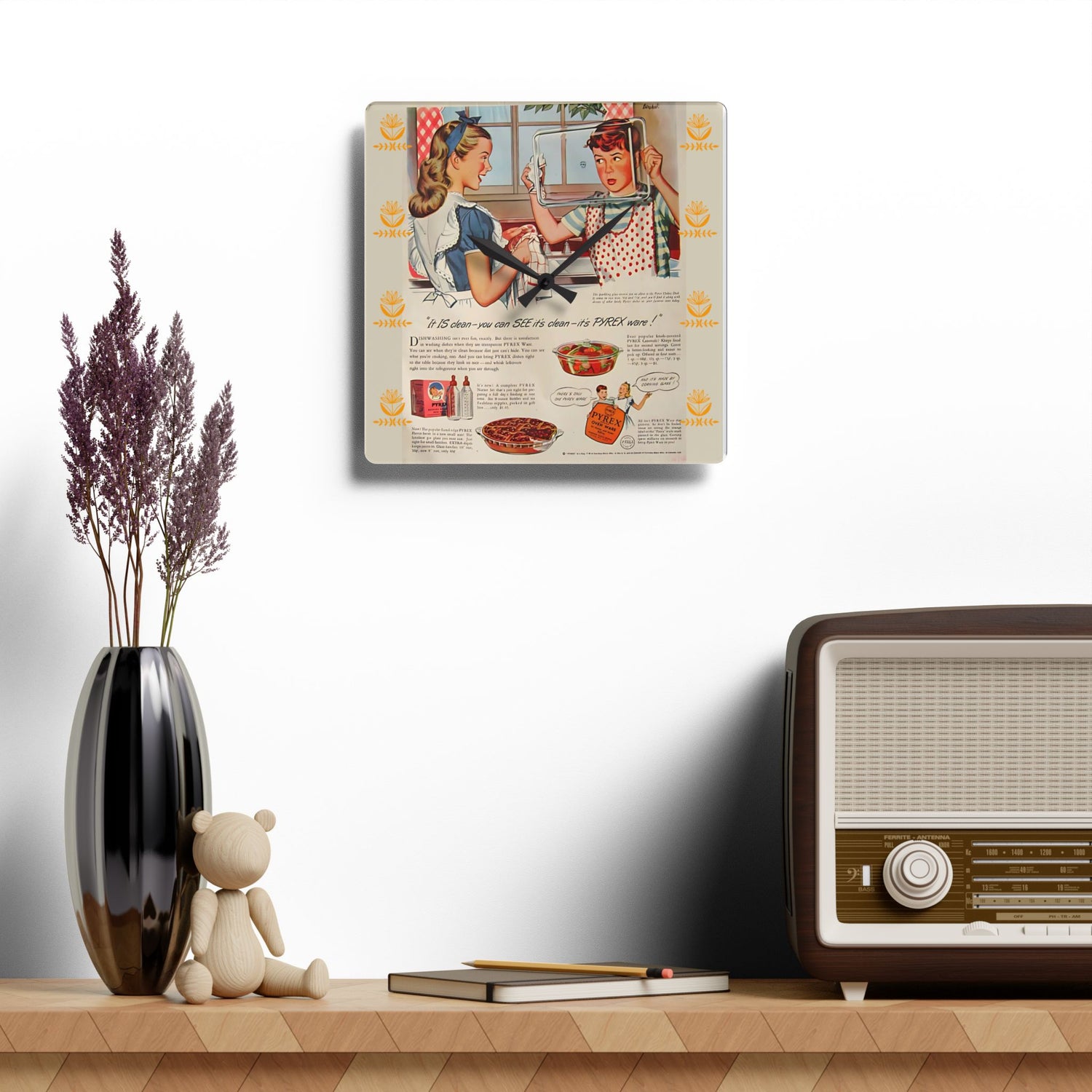 Vintage Kitchen Pyrex Ad Retro Wall Clock - Mid Century Modern Gal