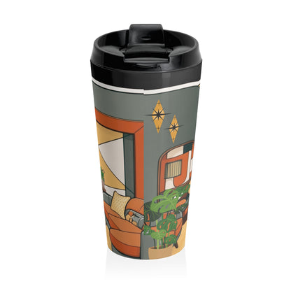 Mid-Century Modern Atomic Cat, Retro Stainless Steel Travel Mug - Stylish Coffee Cup for Home and Office - Mid Century Modern Gal