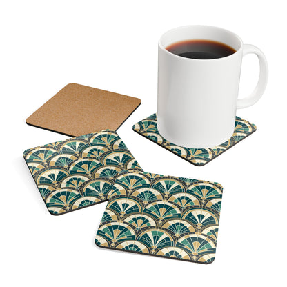 Art Deco Peacock Inspired Corkwood Coaster Set - Mid Century Modern Gal