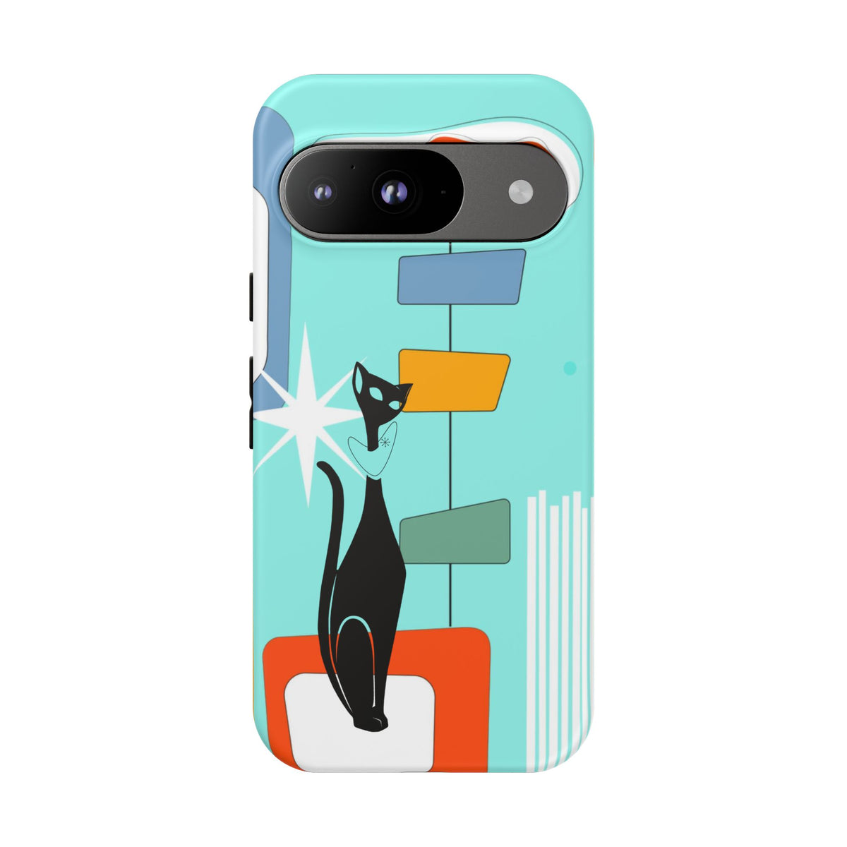 Atomic Cat, Mid Mod Aqua Blue, Geometric, Samsung, Google Pixel, Apple iPhone Tough Cases