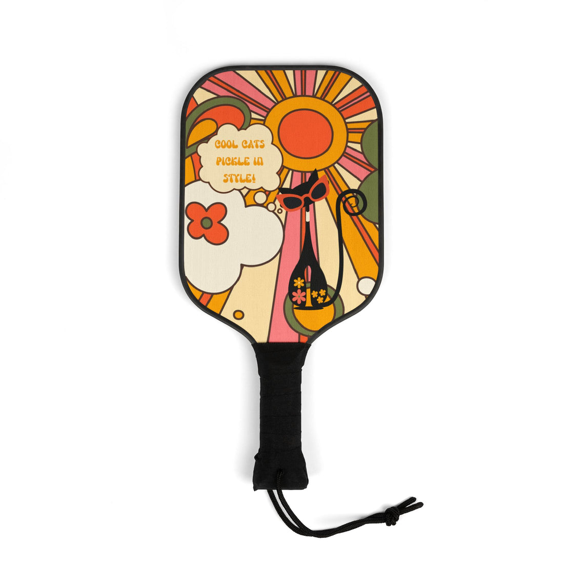 Pickleball Paddle Set, Groovy Mod Atomic Cat Style Kitschy Fun Pickleball Lover Gift