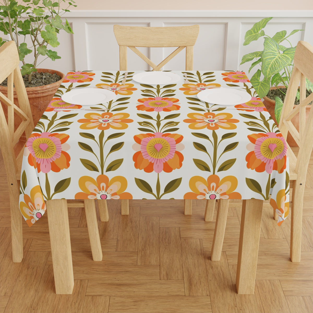 Scandinavian Floral Print Mid Century ModernTablecloth - Vintage Style for Kitchen & Dining - Mid Century Modern Gal