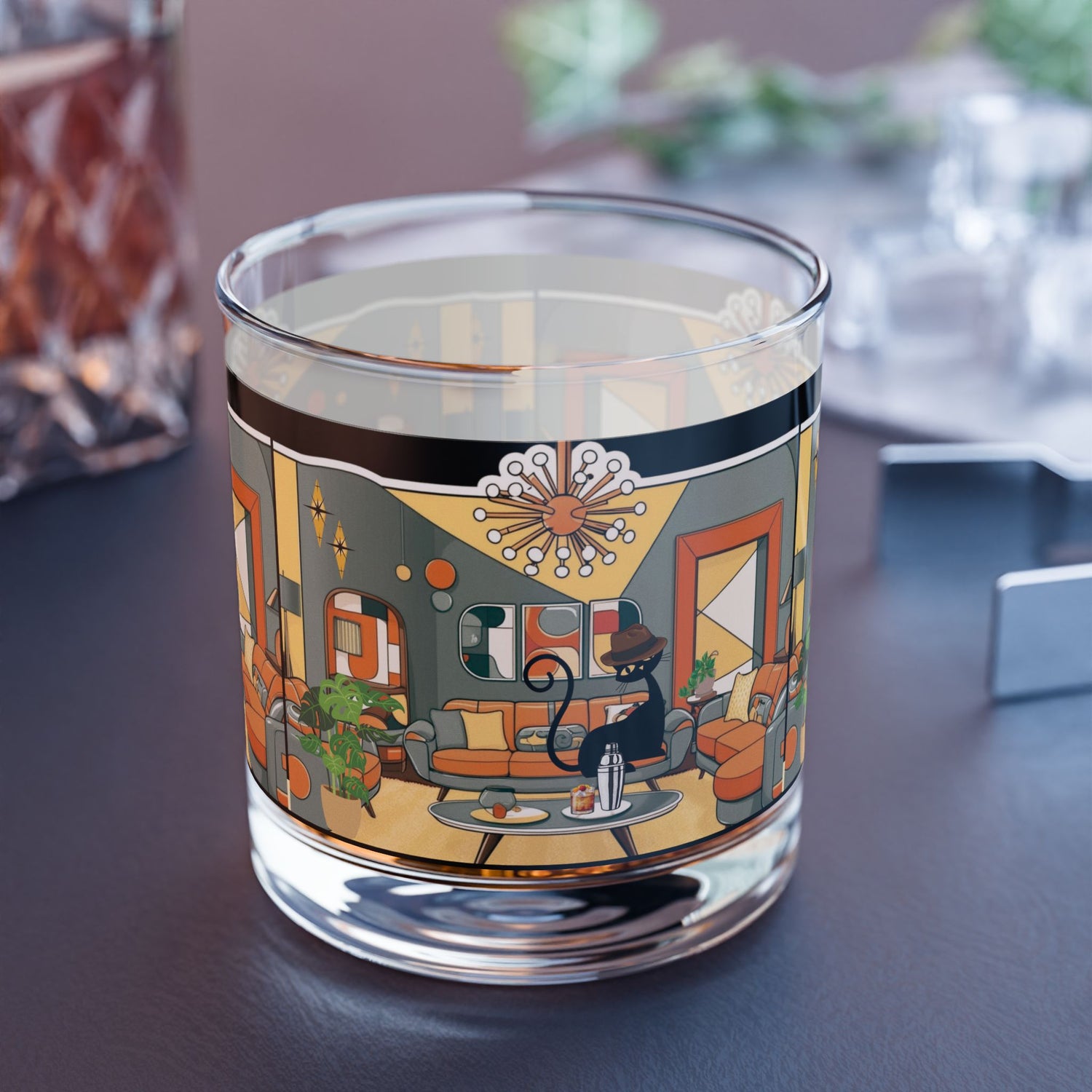 Mid Century Modern Barware Cool Cat Dude Bourbon Whiskey Glassware - Mid Century Modern Gal