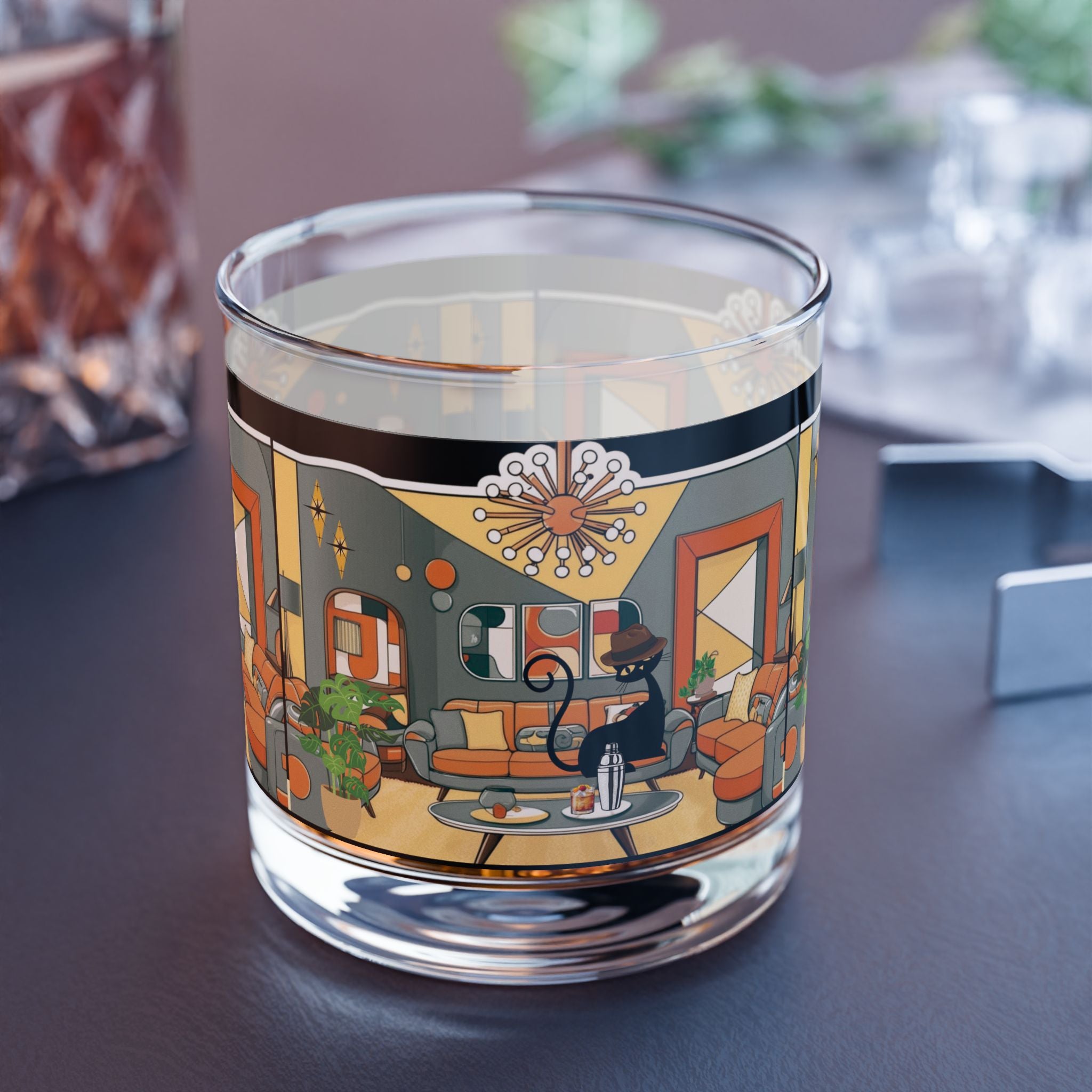 Mid Century Modern Barware Cool Cat Dude Bourbon Whiskey Glassware - Mid Century Modern Gal