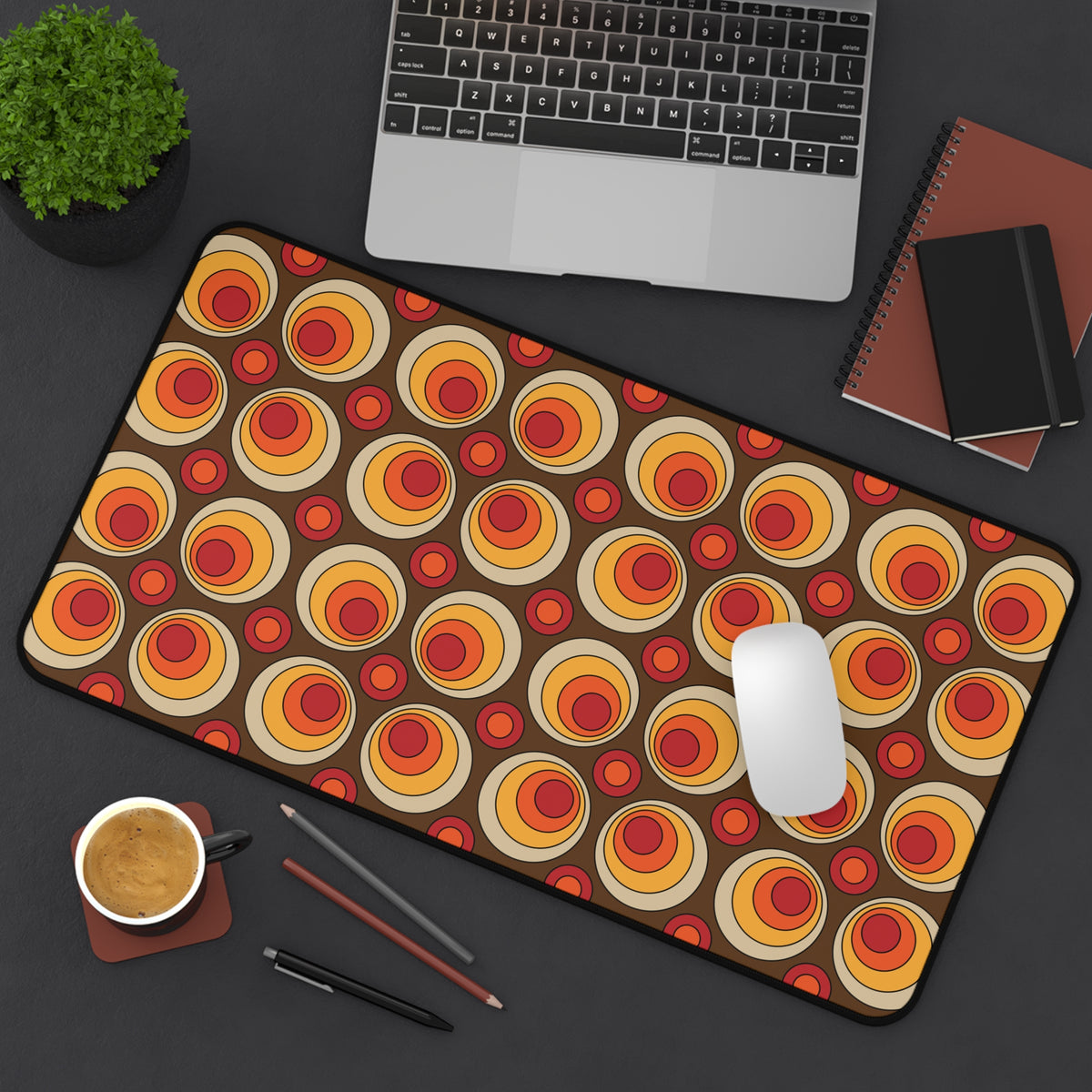 Retro Groovy Orbs Desk Mat – Stylish Workspace Decor for Home or Office - Mid Century Modern Gal