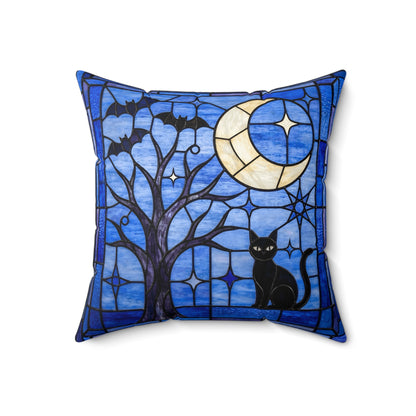 Halloween Stained Glass Inspired Night Sky Black Cat Pillow Cover and Insert - Mid Century Modern Gal