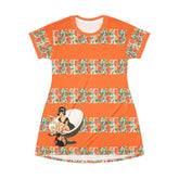 Atomic 60s Mod Gal, Cocktail Hour Retro Vibes T-Shirt Dress With Colorful Print - Mid Century Modern Gal