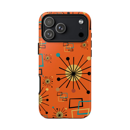 Mid Century Modern Sinatra Orange, Starburst, Geometric Funky Fun Tough Phone Case