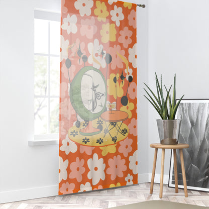 Atomic Groovy Cat, Vibrant Floral Sheer Window Curtain - Retro Design - Mid Century Modern Gal